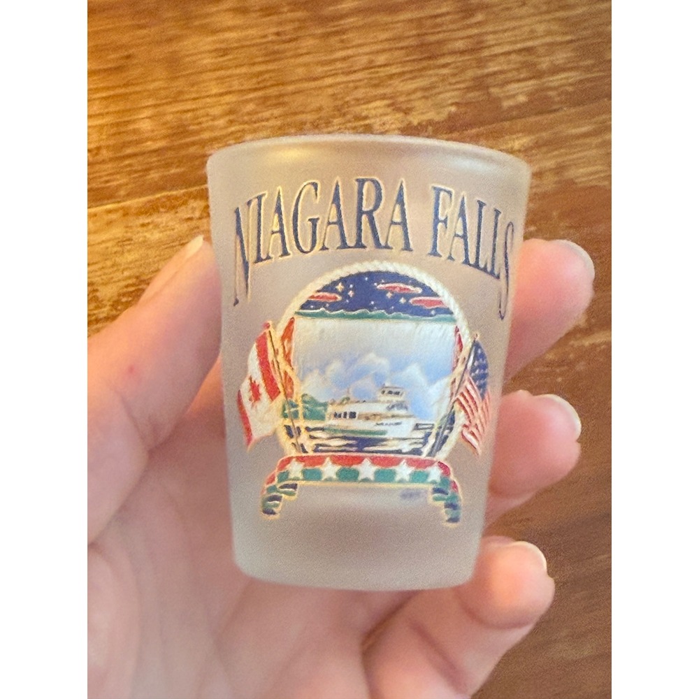 Niagara Falls Shot Glass Maid of the Mist Souvenir Canadian American Flag